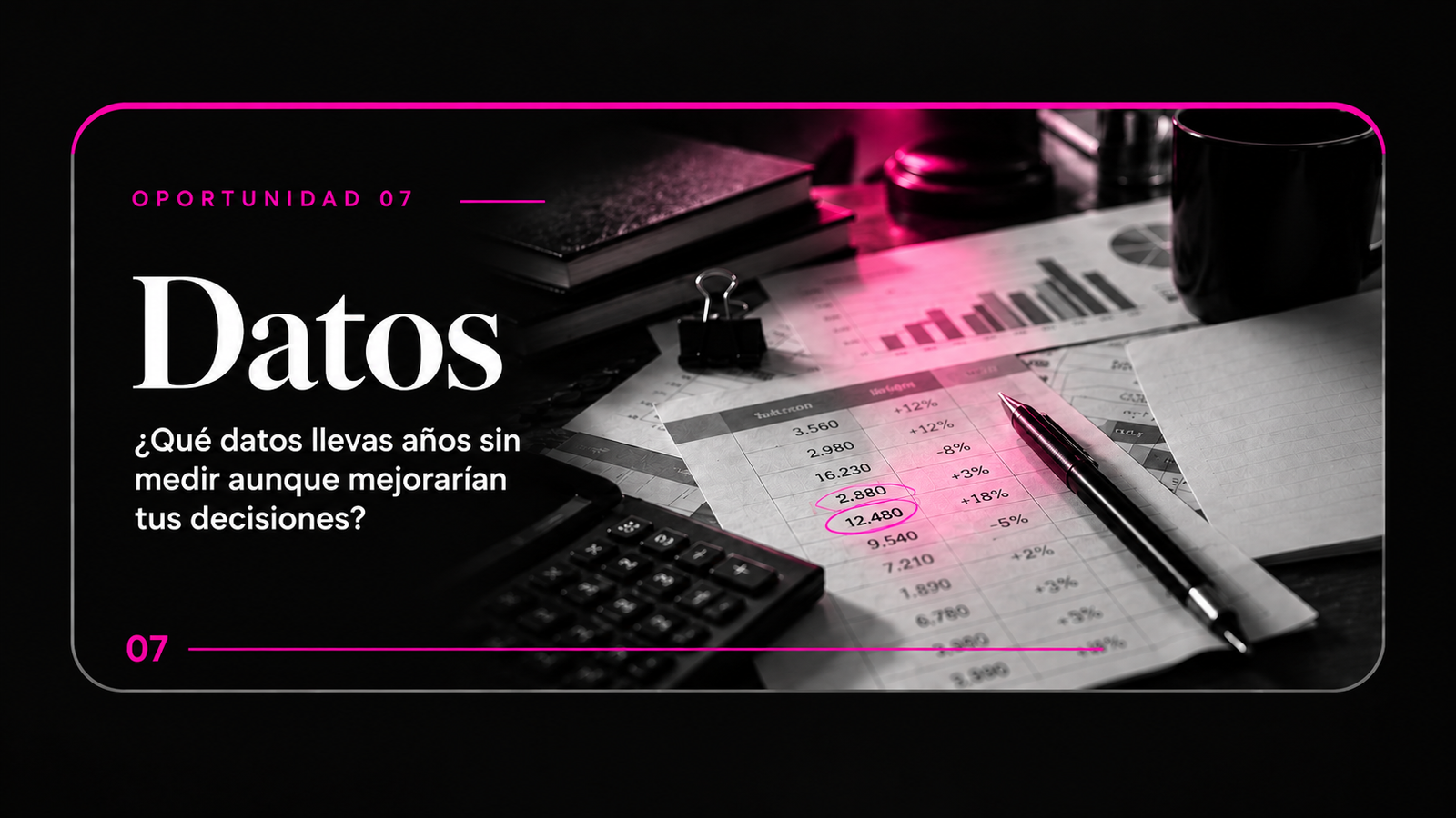 Oportunidad 07 · Datos — ¿Qué datos llevas años sin medir aunque mejorarían tus decisiones?